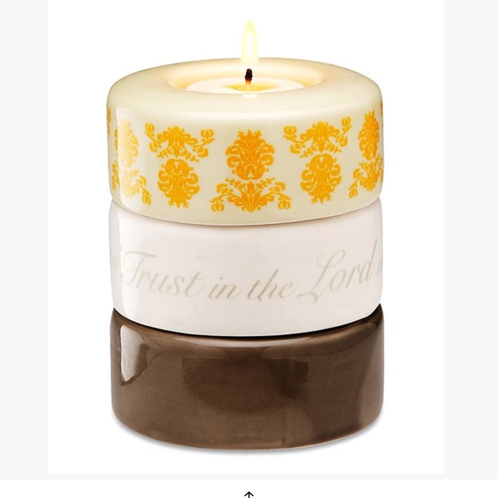 "Trust in the Lord" Brown, yellow white-3 Stack Tea Light Ceramic candle holders